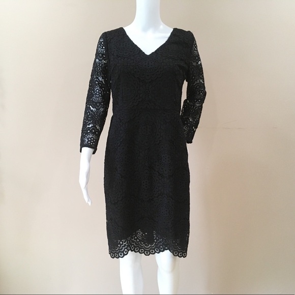 LOFT Dresses & Skirts - NWT loft Ann Taylor Lace black Sheath Dress long sleeve v neck size 2